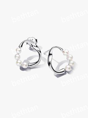 Organically Shaped Circle & Treated Freshwater Cultured Pearls Stud Earrings